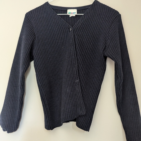 VINTAGE Dark Blue Ribbed Cardigan - Picture 1 of 1